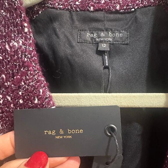 NWT $595 rag & bone Wool Blend Burgundy Valerie Tweed Blazer, Sz 12 (LL-1132) - Picture 8 of 13